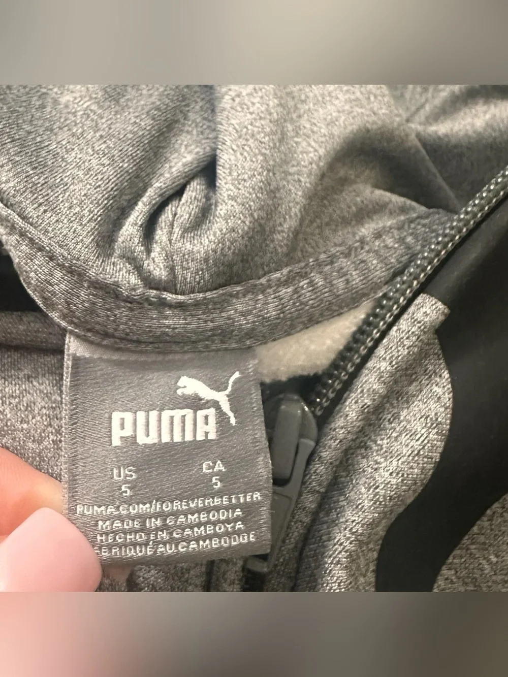 Puma Kids Size 5 Gray Full Zip Hoodie Black Red Logo Athletic Sweatshirt